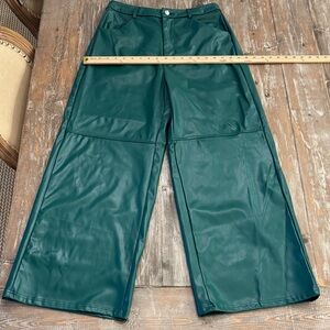 Green Faux Leather Wide-Leg Pants